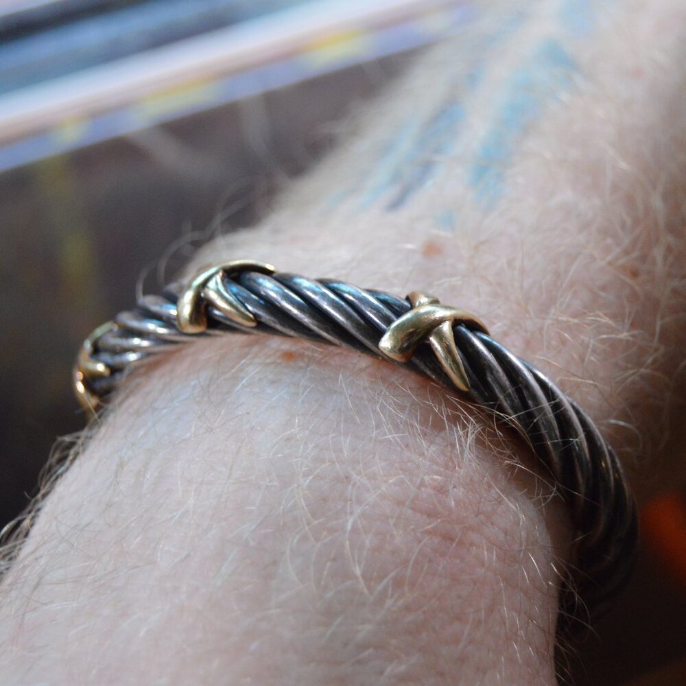 Vintage 18k Gold and Sterling Silver Twisted Cuff by TORC ALS - Picture 2 of 10